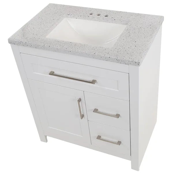 Home Decorators Collection Clady 31 in. W x 19 in. D x 35 in. H Single Sink Freestanding Bath Vanity in White with Silver Ash Cultured Marble Top