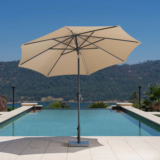 Sunvilla 10' Round Solar LED Market Umbrella - TAN