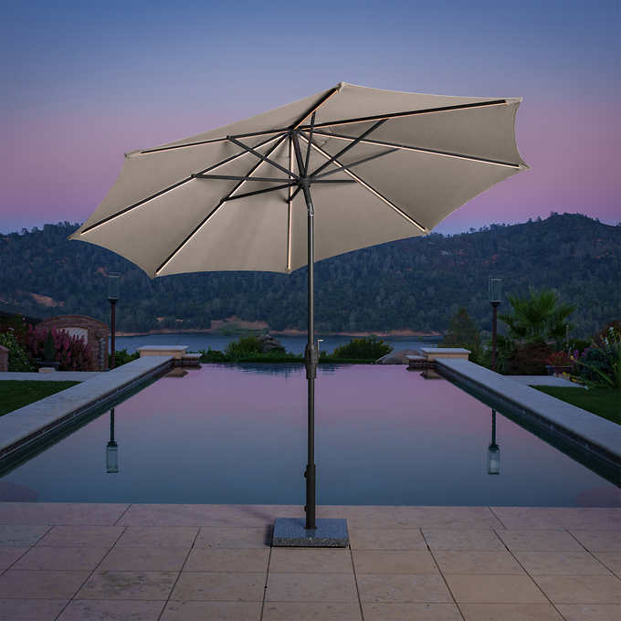 Sunvilla 10' Round Solar LED Market Umbrella - TAN