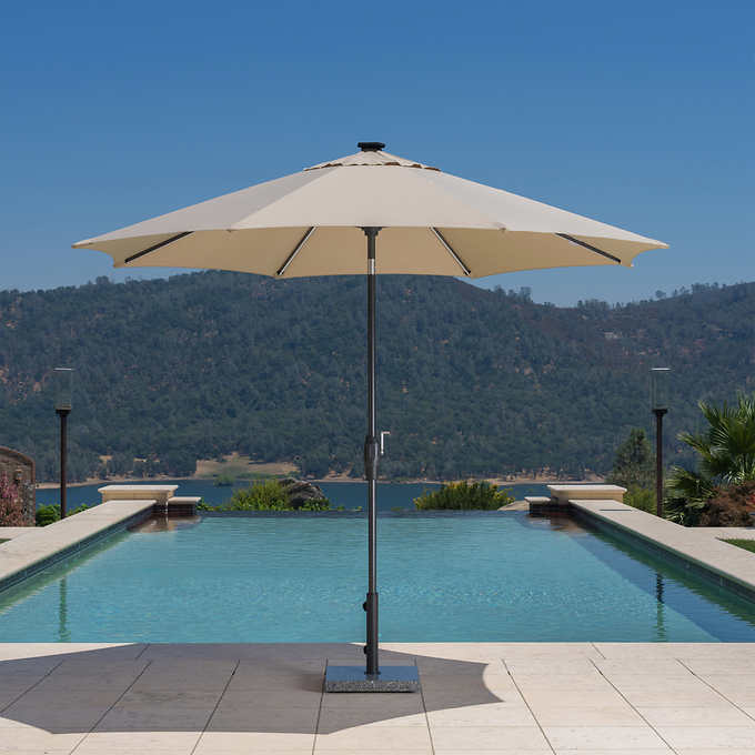 Sunvilla 10' Round Solar LED Market Umbrella - TAN