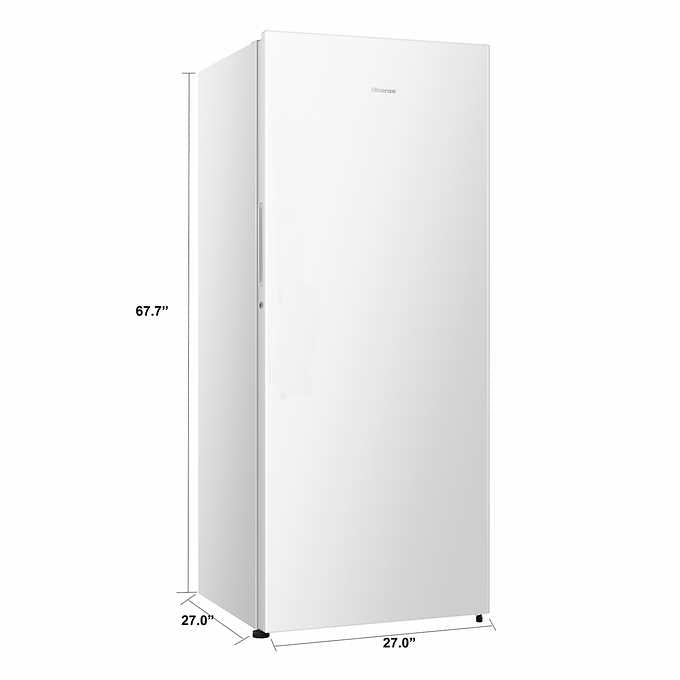 7.6 in. x 27.4 in. x 67.7 in. - Hisense 13.6 cu. ft. Garage Ready Upright Freezer