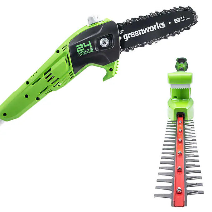 Greenworks 24V Pole Saw / Hedge Trimmer Combo Kit with 2Ah Battery and Charger