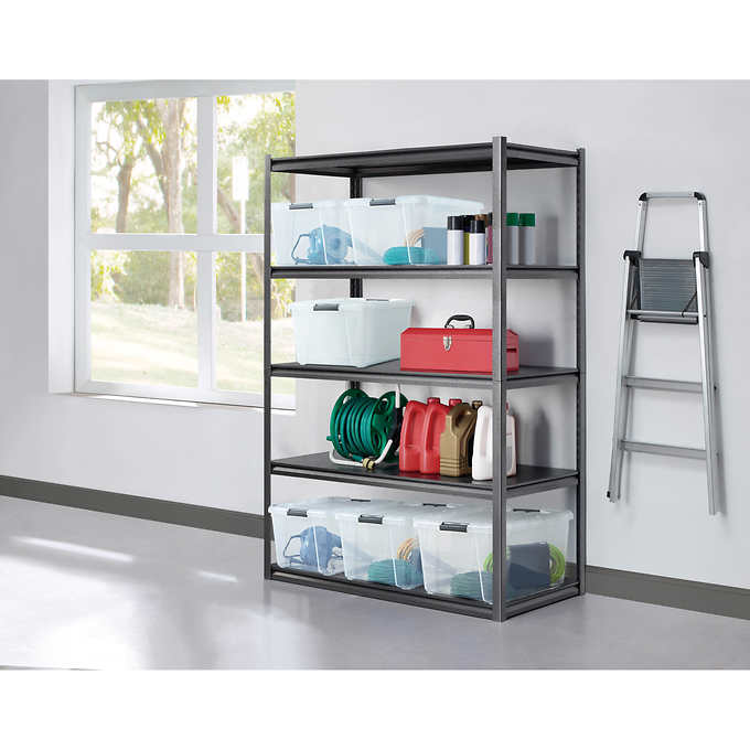 48"W x 24"D x 72"H - Whalen 5-Shelf Heavy Duty Steel Shelving Unit, Black