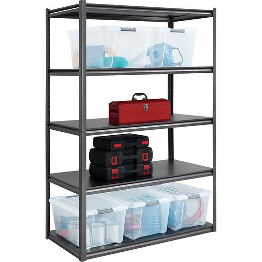 48"W x 24"D x 72"H - Whalen 5-Shelf Heavy Duty Steel Shelving Unit, Black