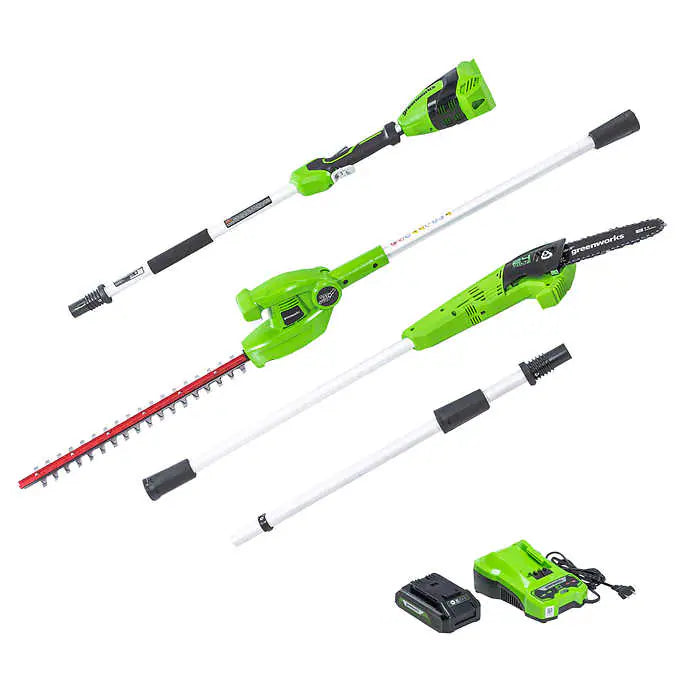 Greenworks 24V Pole Saw / Hedge Trimmer Combo Kit with 2Ah Battery and Charger