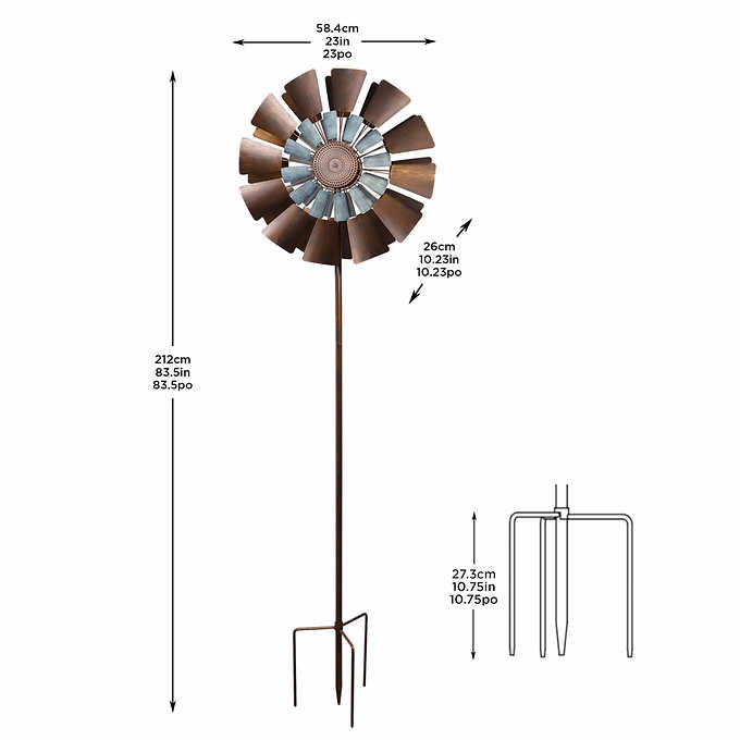 10.25 in. x 23 in. x 83.75 in. - Metal Farm Wind Spinner