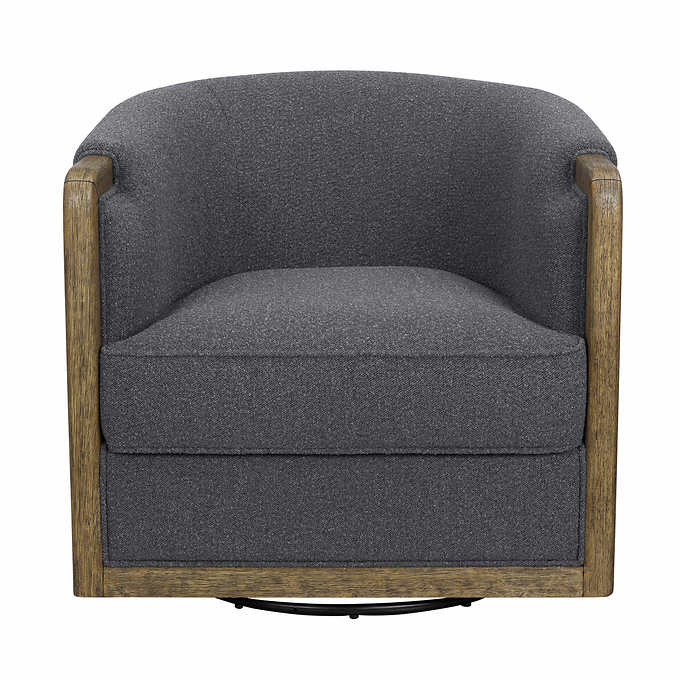 Thomasville Fabric Swivel Chair with Wood Trim