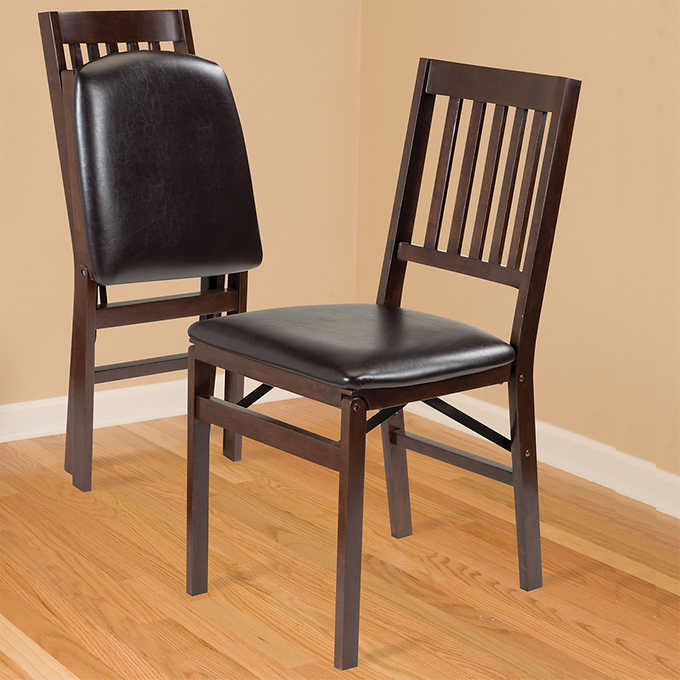 17” W x 20.75” L x 33.5” H - Stakmore Wood Folding Chair with Bonded Leather Seat, Espresso, 2-pack