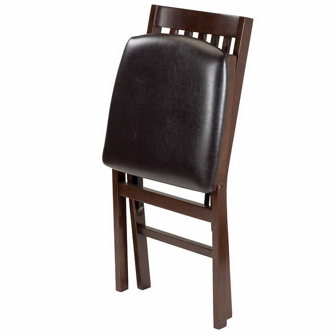 17” W x 20.75” L x 33.5” H - Stakmore Wood Folding Chair with Bonded Leather Seat, Espresso, 2-pack