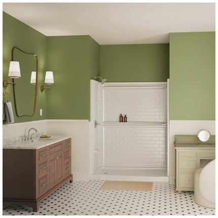 Delta Classic 500 Tile 60 in W 73.13 in H 32 in D Four piece Direct-to-stud Alcove Shower Wall Surround in High Gloss White B122106-6032-WH