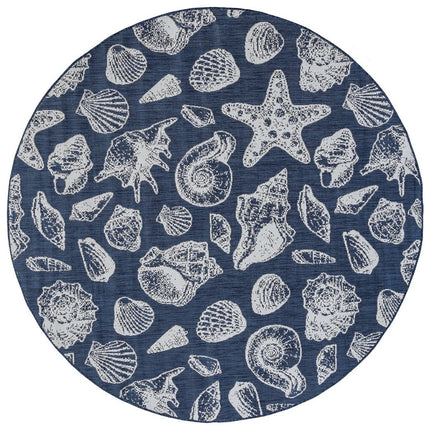 Tayse Rugs Eco Coastal Navy 6 ft. Round Indoor/Outdoor Area Rug