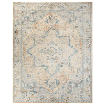 Nourison Astra Machine Washable Beige Blue 9 ft. x 12 ft. Center medallion Traditional Area Rug