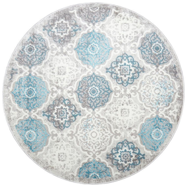 Home Dynamix Boho Grey/Blue 8 ft. Round Indoor Area Rug