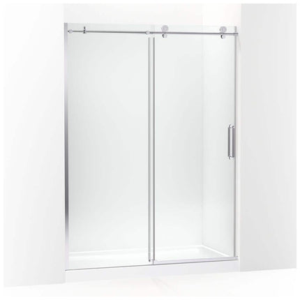 KOHLER Cursiva 56-60 in. W x 78 in. H Sliding Frameless Shower Door in Bright Polished Silver with 5/16 in. Thick Clear Glass