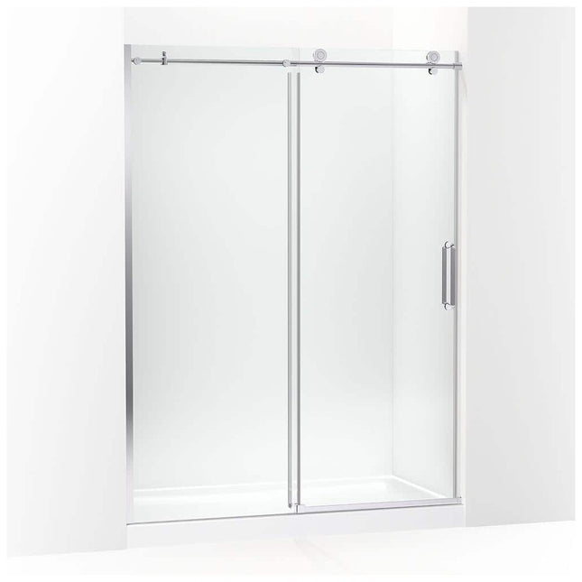 KOHLER Cursiva 56-60 in. W x 78 in. H Sliding Frameless Shower Door in Bright Polished Silver with 5/16 in. Thick Clear Glass