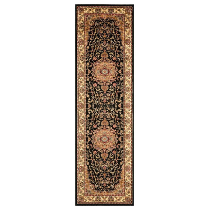 SAFAVIEH Lyndhurst Black/Ivory 2 ft. x 12 ft. Floral Border Antique Runner Rug
