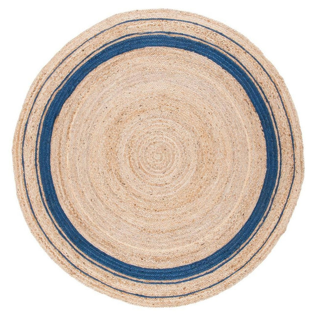 SAFAVIEH Natural Fiber Navy/Beige 6 ft. x 6 ft. Striped Border Round Area Rug