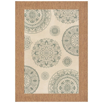 Hampton Bay Indoor/Outdoor Ivory/Blue 6 ft. x 9 ft. Medallion Layering Area Rug