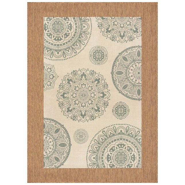Hampton Bay Indoor/Outdoor Ivory/Blue 6 ft. x 9 ft. Medallion Layering Area Rug