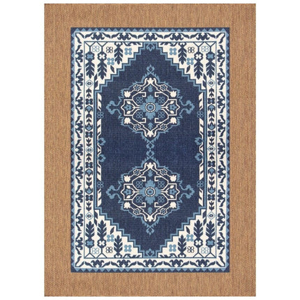 Hampton Bay Navy 6 ft. x 9 ft. Indoor/Outdoor Medallion Layering Area Rug