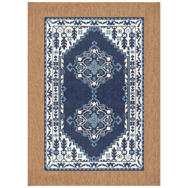 Hampton Bay Navy 6 ft. x 9 ft. Indoor/Outdoor Medallion Layering Area Rug