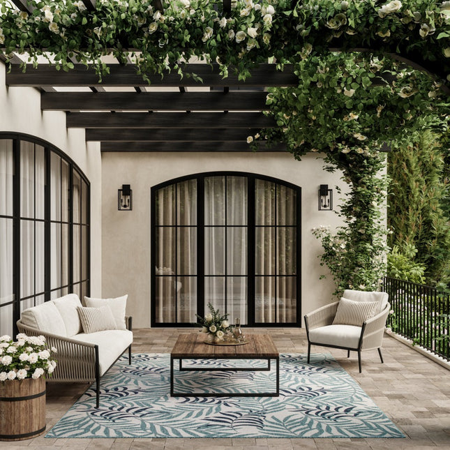 Nourison Garden Oasis Blue 6 ft. x 9 ft. Indoor/Outdoor Nature-inspired Contemporary Area Rug