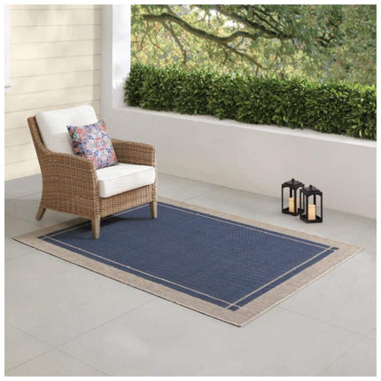 Hampton Bay Navy Center Border 8 ft. x 10 ft. Indoor/Outdoor Area Rug