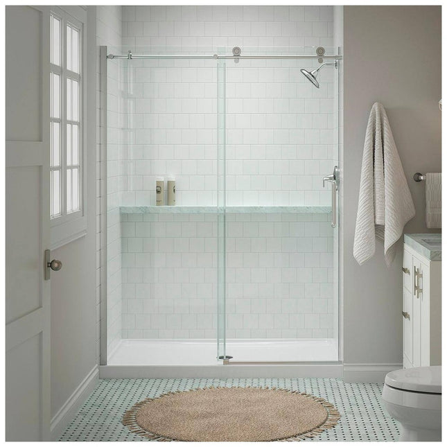 KOHLER Cursiva 56-60 in. W x 78 in. H Sliding Frameless Shower Door in Bright Polished Silver with 5/16 in. Thick Clear Glass