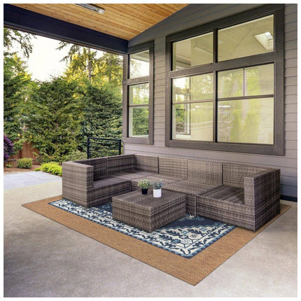 Hampton Bay Navy 6 ft. x 9 ft. Indoor/Outdoor Medallion Layering Area Rug
