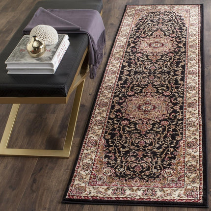 SAFAVIEH Lyndhurst Black/Ivory 2 ft. x 12 ft. Floral Border Antique Runner Rug