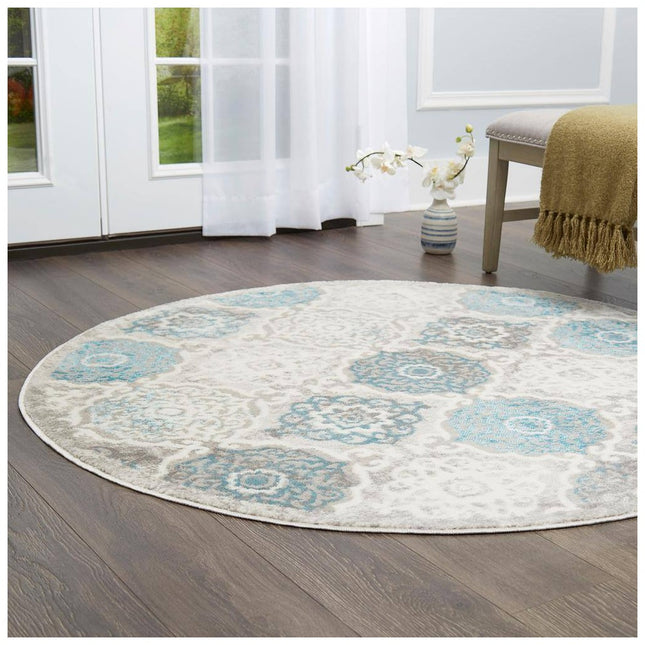 Home Dynamix Boho Grey/Blue 8 ft. Round Indoor Area Rug