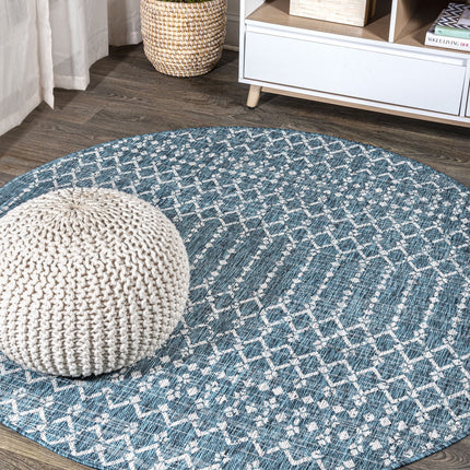 JONATHAN Y Ourika Moroccan Teal/Gray 7 ft. 9 in. x 10 ft. Geometric Textured Weave Indoor/Outdoor Area Rug
