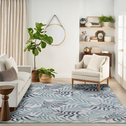 Nourison Garden Oasis Blue 6 ft. x 9 ft. Indoor/Outdoor Nature-inspired Contemporary Area Rug