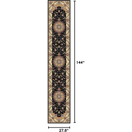 SAFAVIEH Lyndhurst Black/Ivory 2 ft. x 12 ft. Floral Border Antique Runner Rug