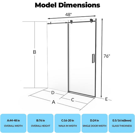 Garvee Sliding Shower Door 44-48 inch W x 76 inch H