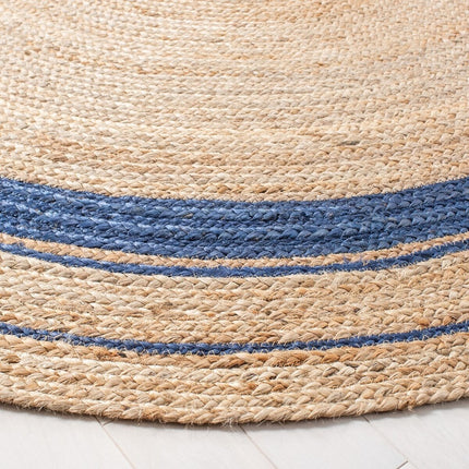 SAFAVIEH Natural Fiber Navy/Beige 6 ft. x 6 ft. Striped Border Round Area Rug
