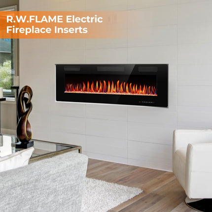R.W.FLAME 60 in. Wall Mount Low Noise Electric Fireplace with Remote Control and Touch Screen, Multi Color Flame in Black