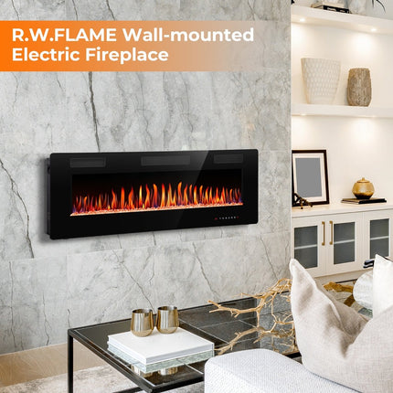 R.W.FLAME 60 in. Wall Mount Low Noise Electric Fireplace with Remote Control and Touch Screen, Multi Color Flame in Black