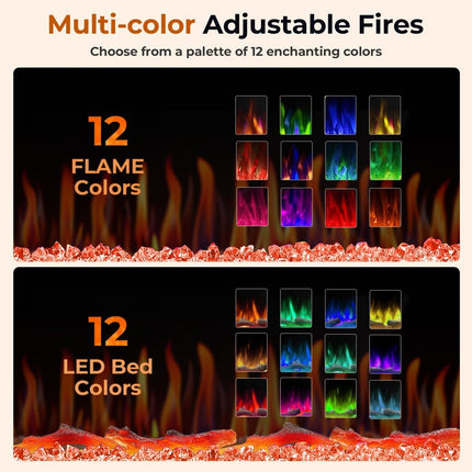 R.W.FLAME 60 in. Wall Mount Low Noise Electric Fireplace with Remote Control and Touch Screen, Multi Color Flame in Black