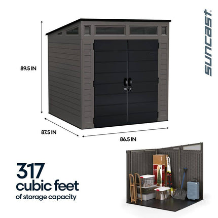 Suncast Modernist 7 ft. W x 7 ft. D Plastic Resin Storage Shed with Floor, 53 sq. ft., in Peppercorn Gray, BMS7780D