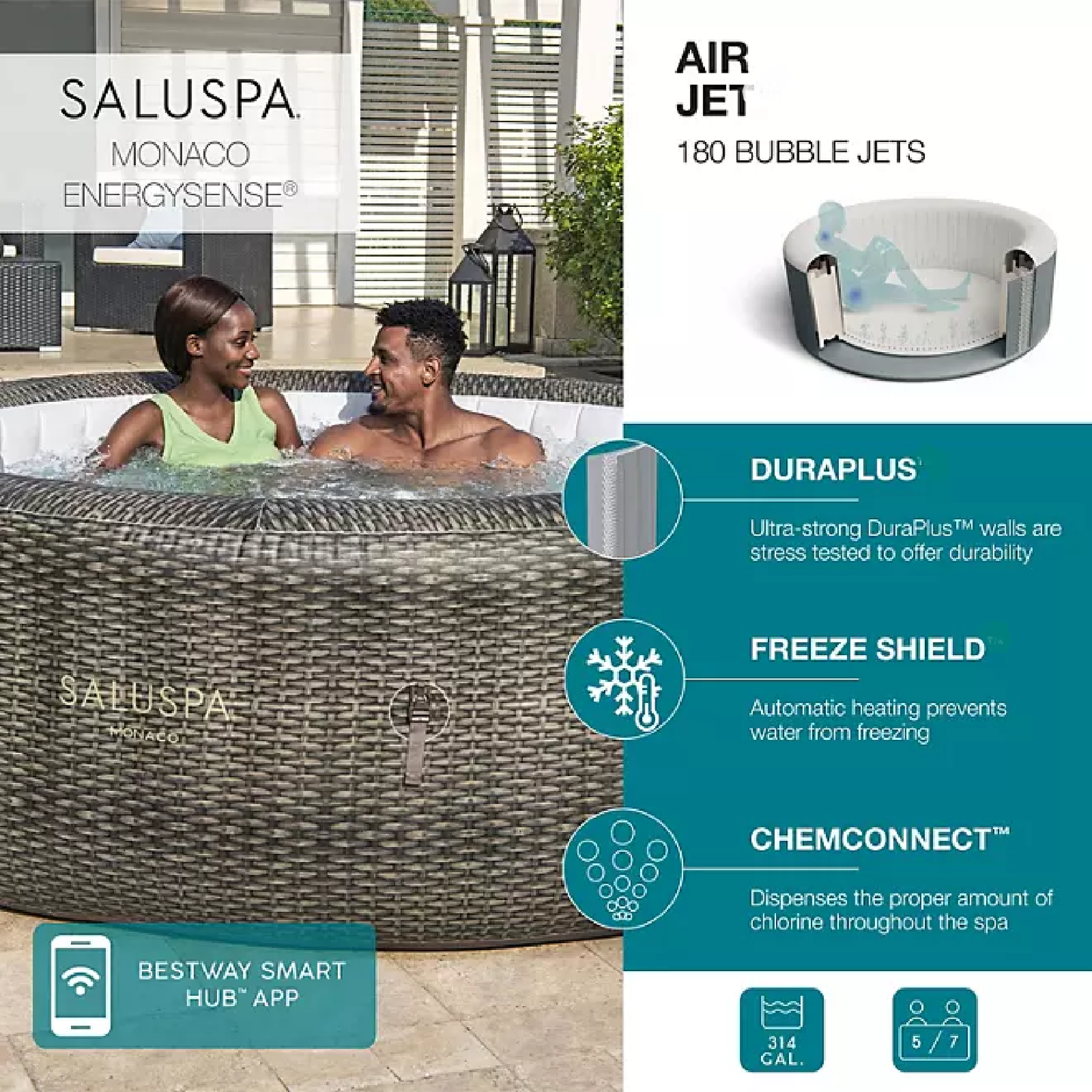 SaluSpa 85" × 28" EnergySense Monaco Inflatable Spa