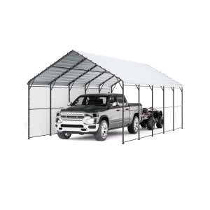 VEVOR Heavy Duty Metal Carport 13 ft. x 26 ft. Outdoor Carport with Galvanized Steel Frame and Roof, Car Tent Garage Shade with Removable Sidewalls