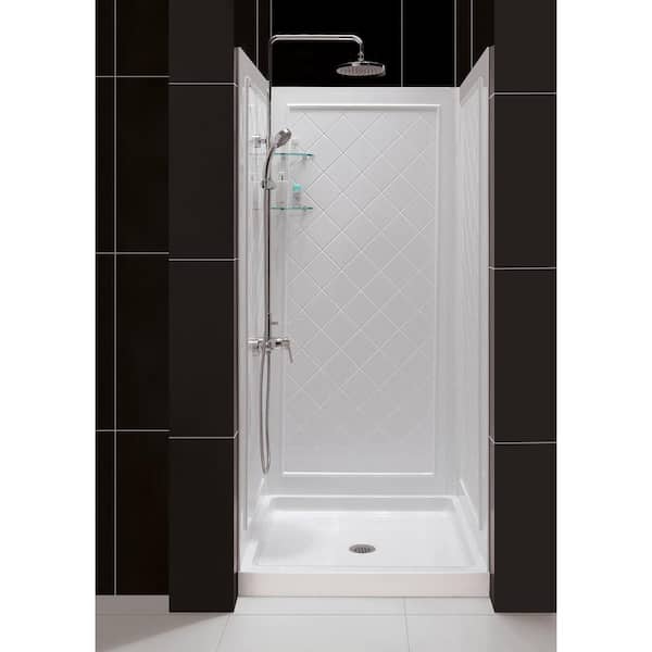 DreamLine SlimLine 36 in. x 36 in. Single Threshold Shower Pan Base in White Center Drain with Back Walls