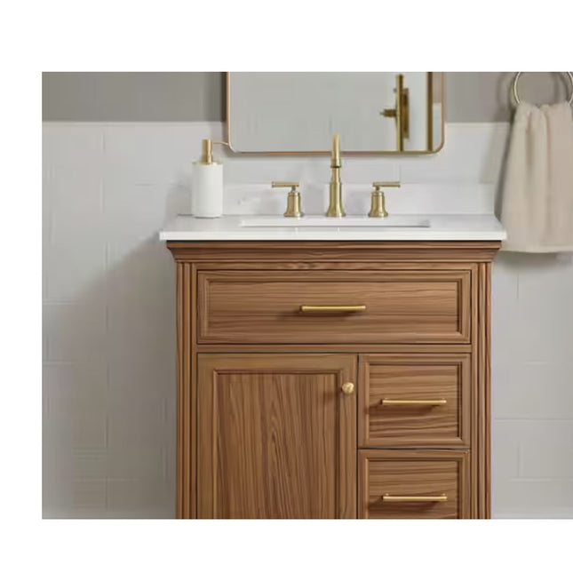 Glacier Bay Willet 31 in. Single Sink Freestanding Bath Vanity in Natural Teak with Carrara White Engineered Stone Top (Assembled)